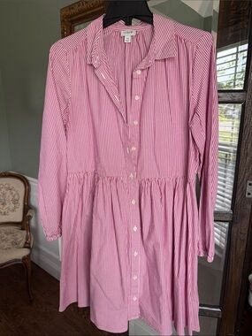 Women’s J. Crew Factory Pink & White Striped Button-Front Shirtdress Size 10